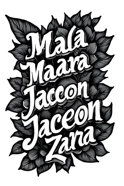 "Mala Maara Jaceon Zara Jr." 5 Kids Names tattoo design idea
