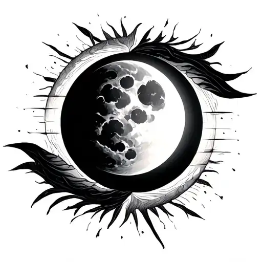 An eclipse in blackwork style, light hidden behind darkness. Symbolic without words, but you could add:“The Unseen One” tattoo design idea