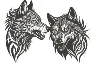 two wolf head tattoo design idea