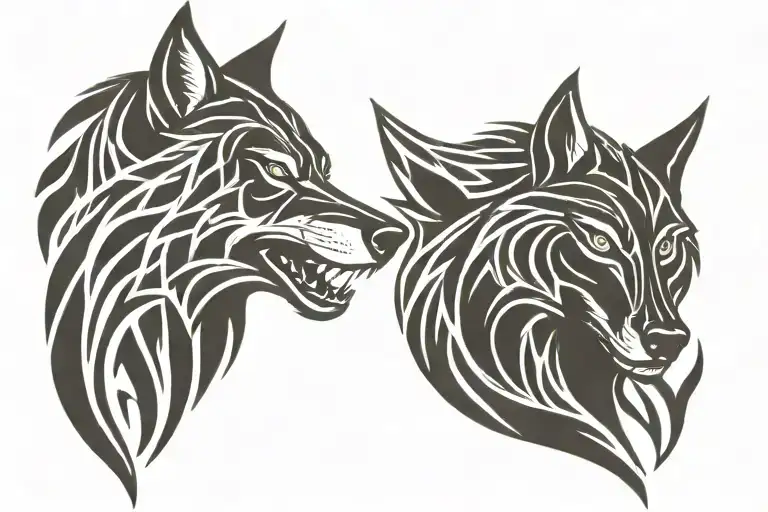 two wolf head tattoo design idea