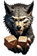 Werewolf holding D20 dice tattoo design idea