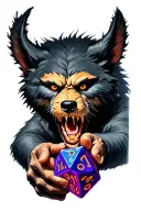 Werewolf holding D20 dice tattoo design idea