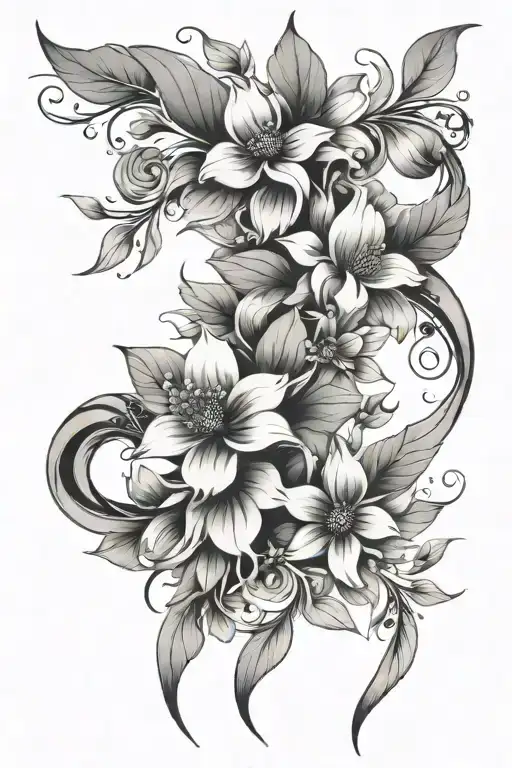 spine of flowers and leaves intertwined tattoo design idea