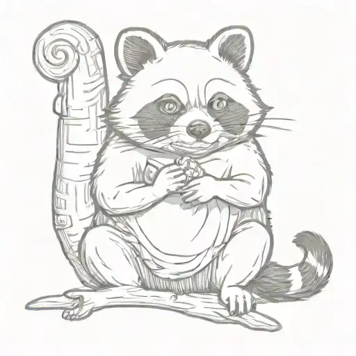 A sketch style tattoo of a Tanuki playing with a Mapache, inspired by Japanese folklore tattoo design idea
