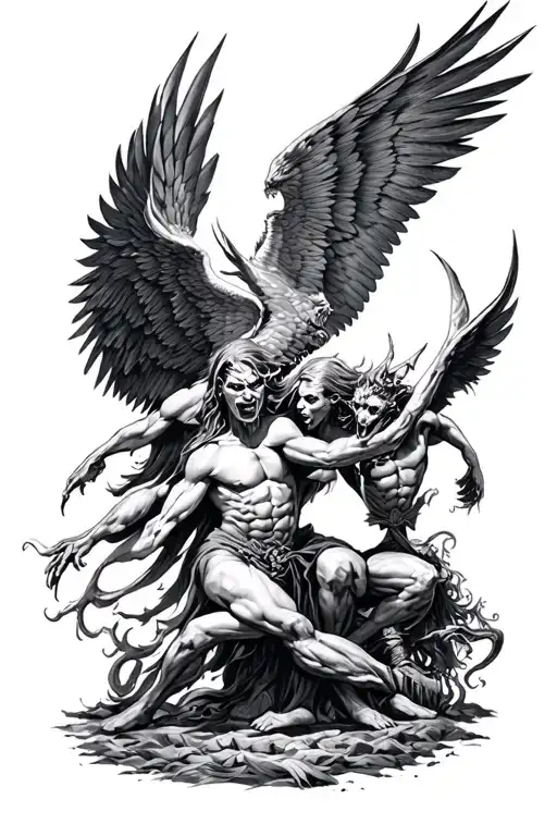 black angels fighting demons tattoo design idea