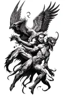 black angels fighting demons tattoo design idea