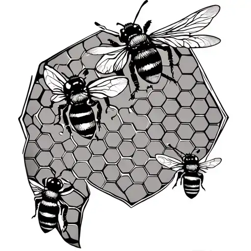 Shoulder sleeve tattoo with Honeybees and honeycombs pattern tattoo design idea