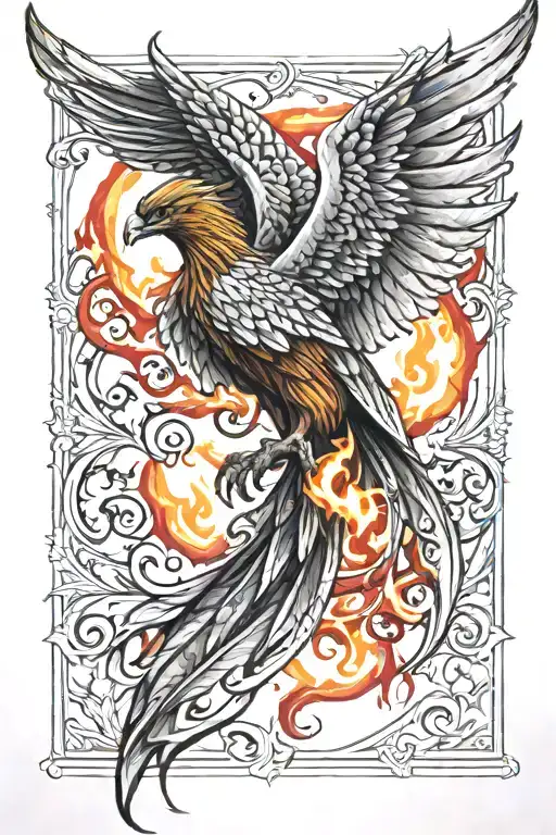 Phoenix back tattoo with flames as wings and color  tattoo design idea