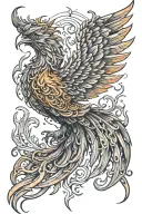 Phoenix back tattoo with flames as wings and color  tattoo design idea