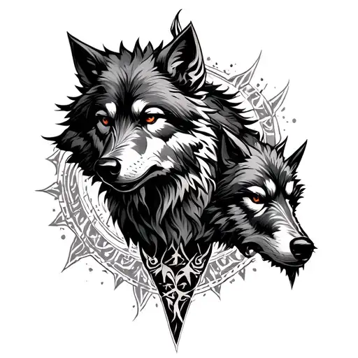 vegvisir and fenrir viking norse wolf tattoo design idea