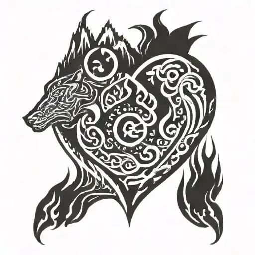 Water, Heart, Fire, Mountain, 3, 22, D, S tattoo design idea