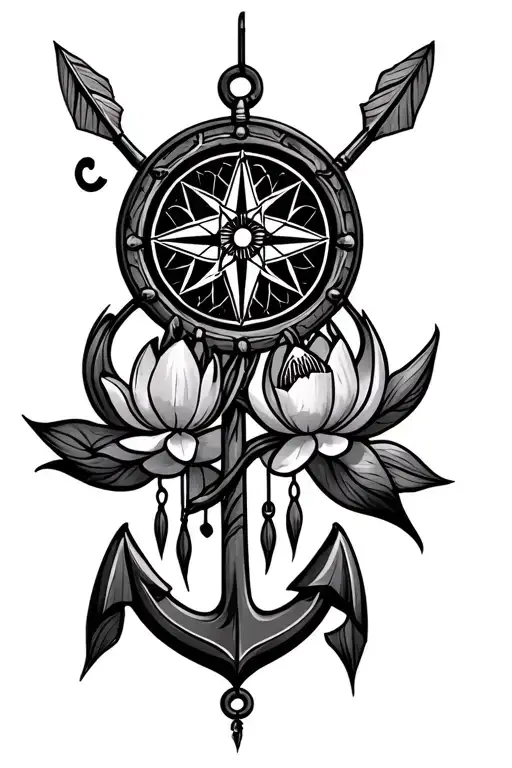 viking compass dream catcher with arrows anchor lotus  tattoo design idea