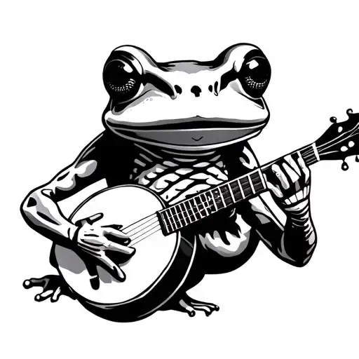 skeleton frog playing a banjo tattoo design idea