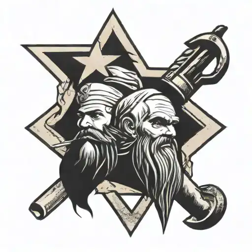 communist star with sickle and hammer with heads of Marx, Engels and Lenin tattoo design idea