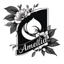 create a tatto with the name Amelia inspired by the story of Job in the bible tattoo design idea