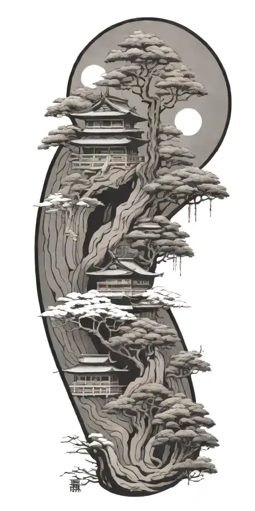 budism symbols that are uncommon. focus on nature, scenery and being grounded while on a spiritual journey tattoo design idea