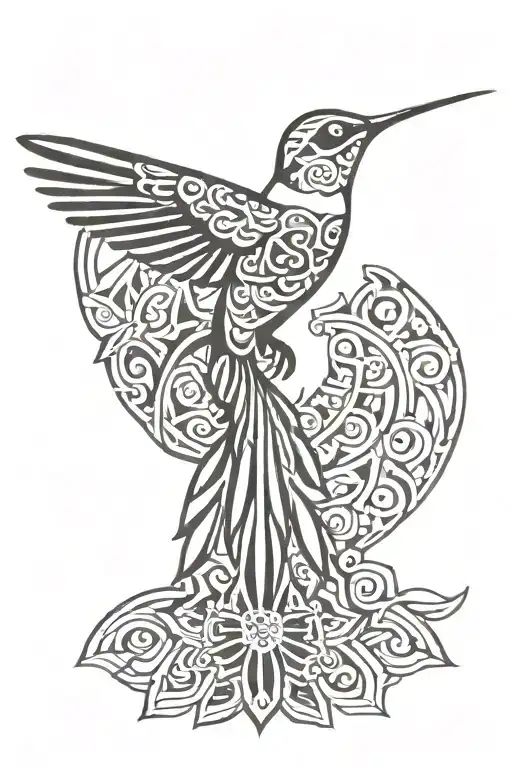 Aztec hummingbird hovering tattoo design idea