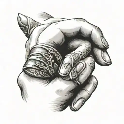ring tattoo of hands wrapped around finger tattoo design idea