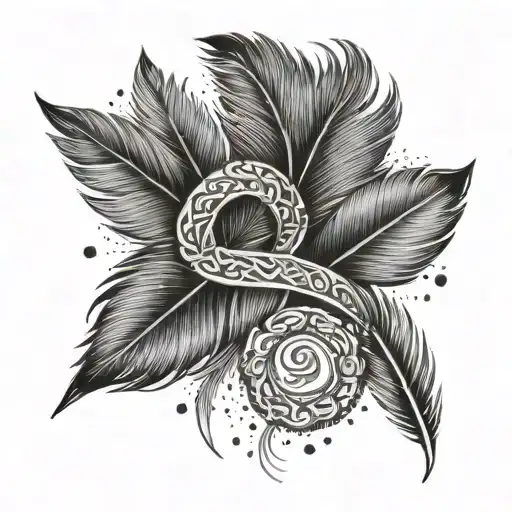 feather, heart, initial "C" and infinity sign. tattoo design idea