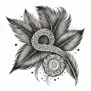 feather, heart, initial "C" and infinity sign. tattoo design idea