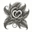 feather, heart, initial "C" and infinity sign. tattoo design idea