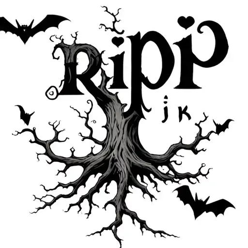 "Rip jh" poison tree with bats flying tattoo design idea