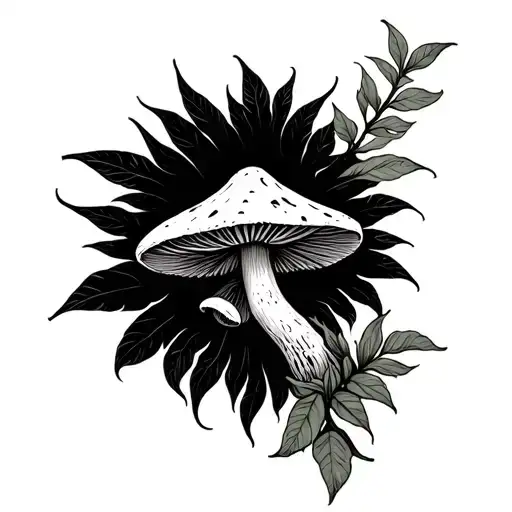 ayahuasca vine and psilocybin mushroom tattoo design idea