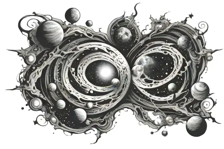 Bipolar disorder, a black hole and space with planets tattoo design idea