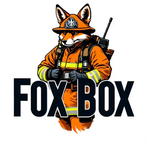 "Fox Box" "Fox Box" tough looking fireman fox wearing firefighting gear with radio equipment tattoo design idea
