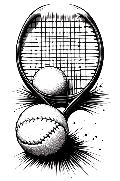 A blackwork tattoo of a tennis racket and ball, symbolizing the client's dedication to both tennis  tattoo design idea