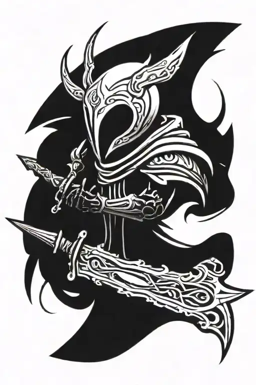hollow knight holding a sword tattoo design idea