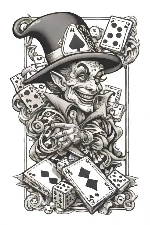 Life Is A Gamble with jester and dice rolling tattoo design idea