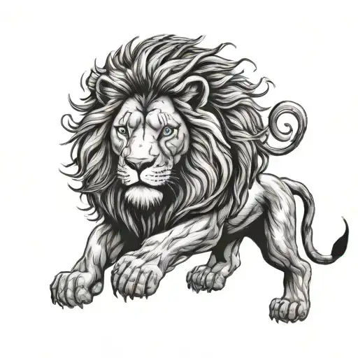 Design a lion tattoo with a hidden reference to the Brassic TV show, such as a subtle logo or character silhouette tattoo design idea