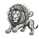 Design a lion tattoo with a hidden reference to the Brassic TV show, such as a subtle logo or character silhouette tattoo design idea