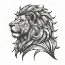 Design a lion tattoo with a hidden reference to the Brassic TV show, such as a subtle logo or character silhouette tattoo design idea