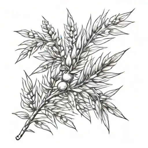 Line olive branch and wheat stalk tattoo design idea