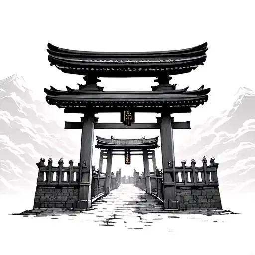 japanese tori gate with the theme of progress or advancement  tattoo design idea