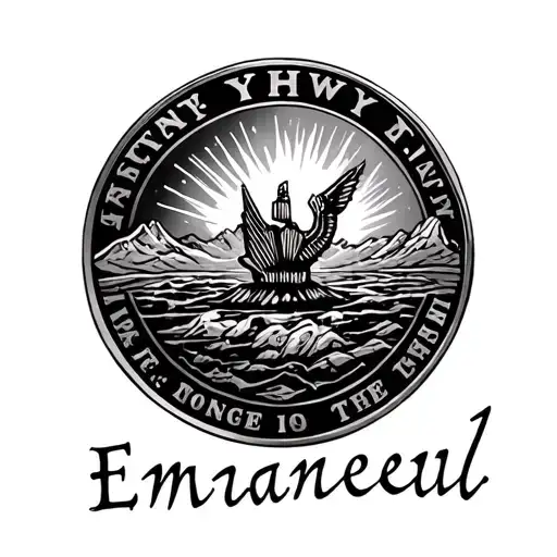 coin with the words YHWY on top of the coin and Emmanuel on th bottom of the coin tattoo design idea