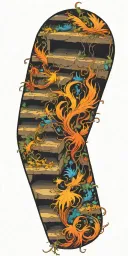 phenix rising from fire water plants growing roots erased-stairs tattoo design idea