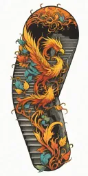 phenix rising from fire water plants growing roots erased-stairs tattoo design idea