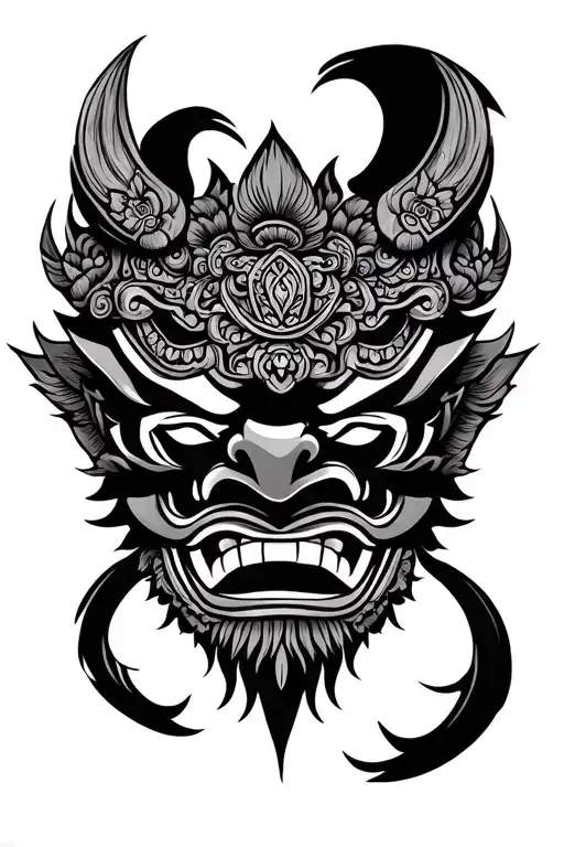 Barong mask indonesian ancient god tattoo design idea