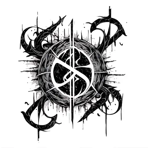 Raw Blackwork Cyber Sigils Gothic Lettering Anatomical Brush Strokes Bold High Contrast Full-Body Horror tattoo design idea