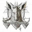 Realistic Anubis holding a scale where one side of the scale has a heart and the other one feather tattoo design idea