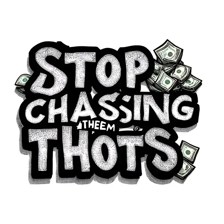 "Stop chasing them thots" polo symbol hustling figure counting money tattoo design idea