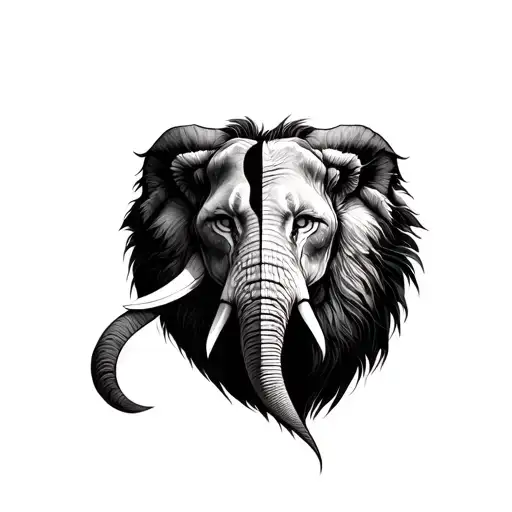 lion face split elephant tattoo design idea