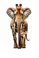 an adult giraffe and elephant with a young giraffe amd even younger elephant tattoo design idea