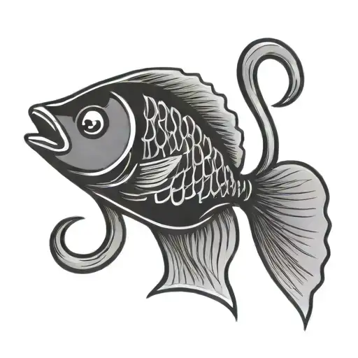 A guitar pick with a fish hook design tattoo design idea