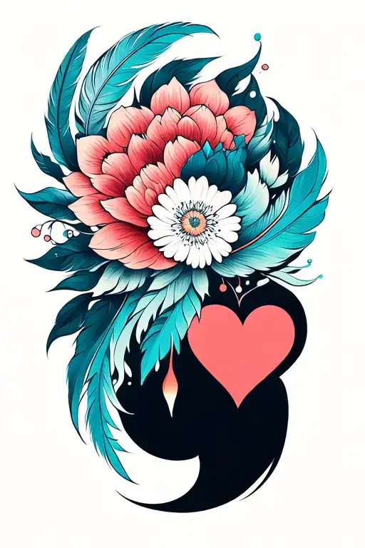 intricate mandala design incorporating elements heart and feathers tattoo design idea