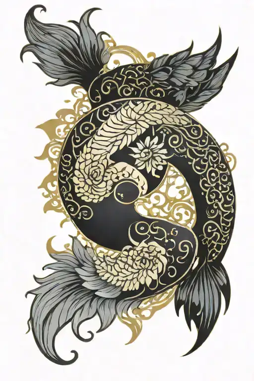 black and gold tui la in the form of yin yang tattoo design idea