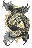 black and gold tui la in the form of yin yang tattoo design idea